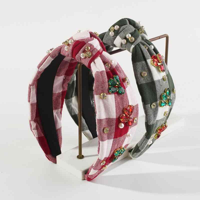 カチューシャ レディース 女性用 クリスマス 秋冬 イベント パーティー チェッカー柄 ラインストーン ..