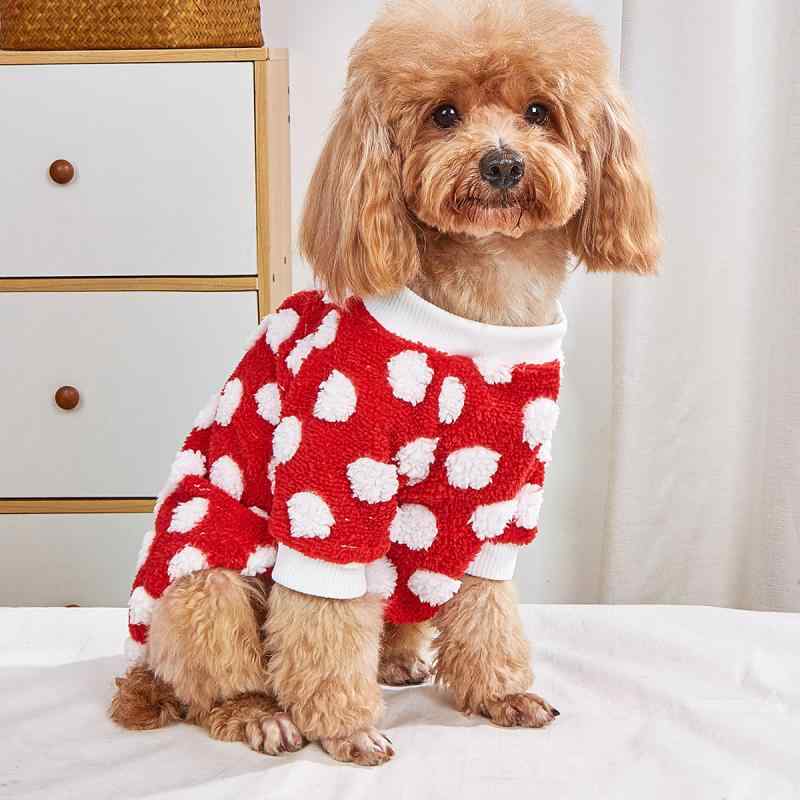 ペットウェア 猫犬兼用 クリスマス 赤白 レッド ホワイト ドット柄 水玉模様 かわいい おしゃれ カジュ..