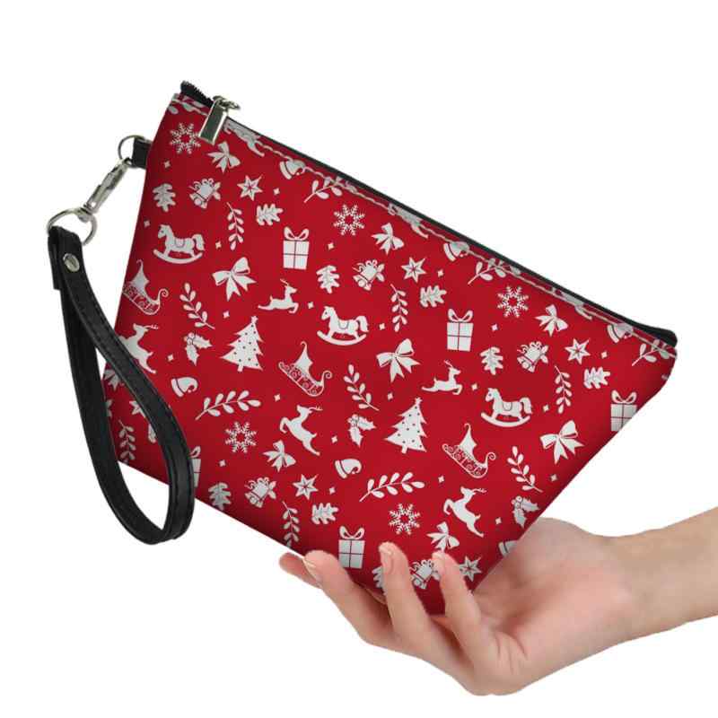 ポーチ レディース 化粧ポーチ コスメポーチ クラッチバッグ ハンドバッグ セカンドバッグ フラット おしゃれ かわいい クリスマス サンタクロース 雪の結晶 プレゼント柄 イベント 普段使い 秋冬