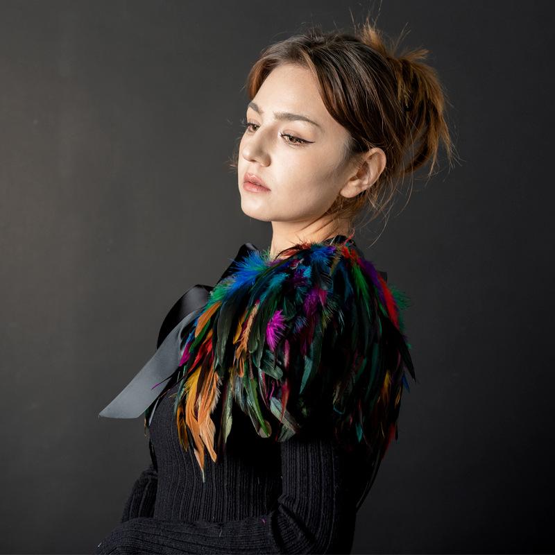 ショール ゴシック 羽毛 ケープ 付け襟 フェイクカラー ベスト 白 クリスマス パーティー 舞踏会 発表会 舞台 イベント アクセサリー 秋冬