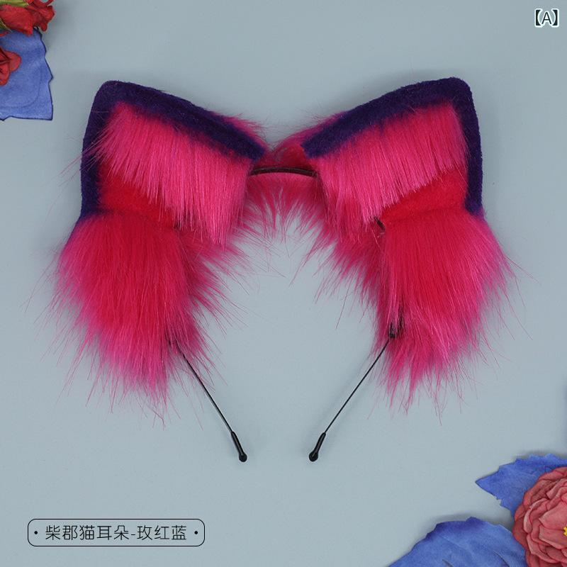 コスプレアクセサリー メンズ レディース チェシャ猫 獣耳 尻尾 セット ファー素材 ポリエステル ピン..