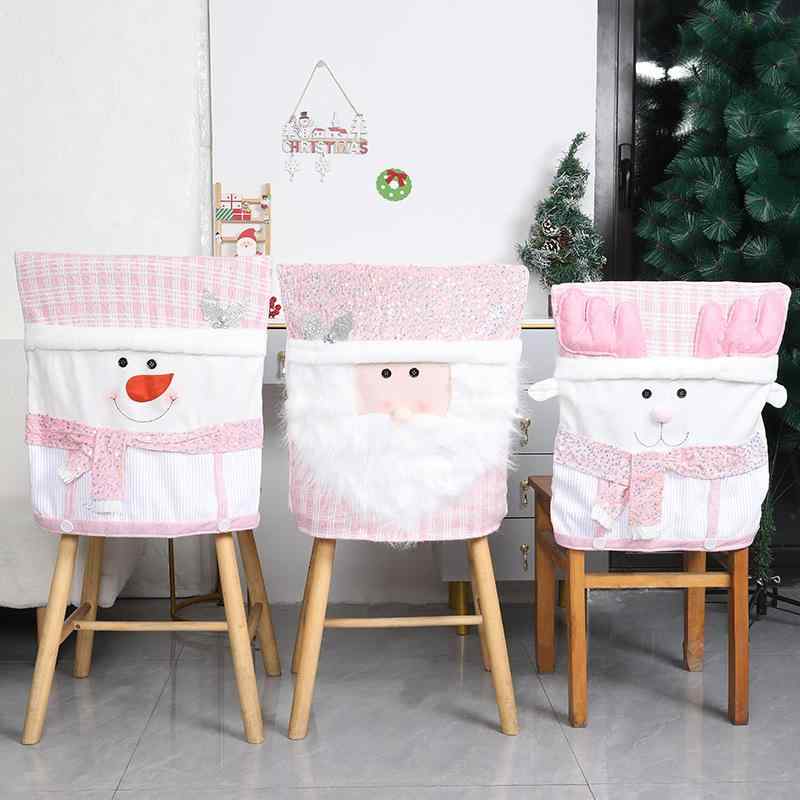 チェアカバー クリスマス サンタクロース人形 ピンク 北欧風 おしゃれ ダイニング レストラン リビング 室内装飾 パーティー イベント かわいい インテリア雑貨