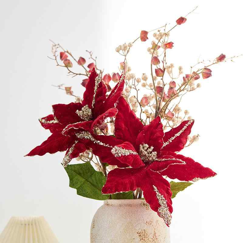 クリスマス装飾品 ポインセチア 造花 大型 高級感 枯れない花 花材 アレンジメント オーナメント デコレーション 室内装飾 ディスプレイ パーティー飾り