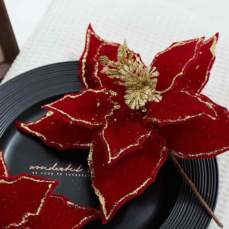 クリスマスオーナメント 30cm 高級感 ベロア生地 赤 ポインセチア 吊り飾り DIY ディスプレイ おしゃれ..