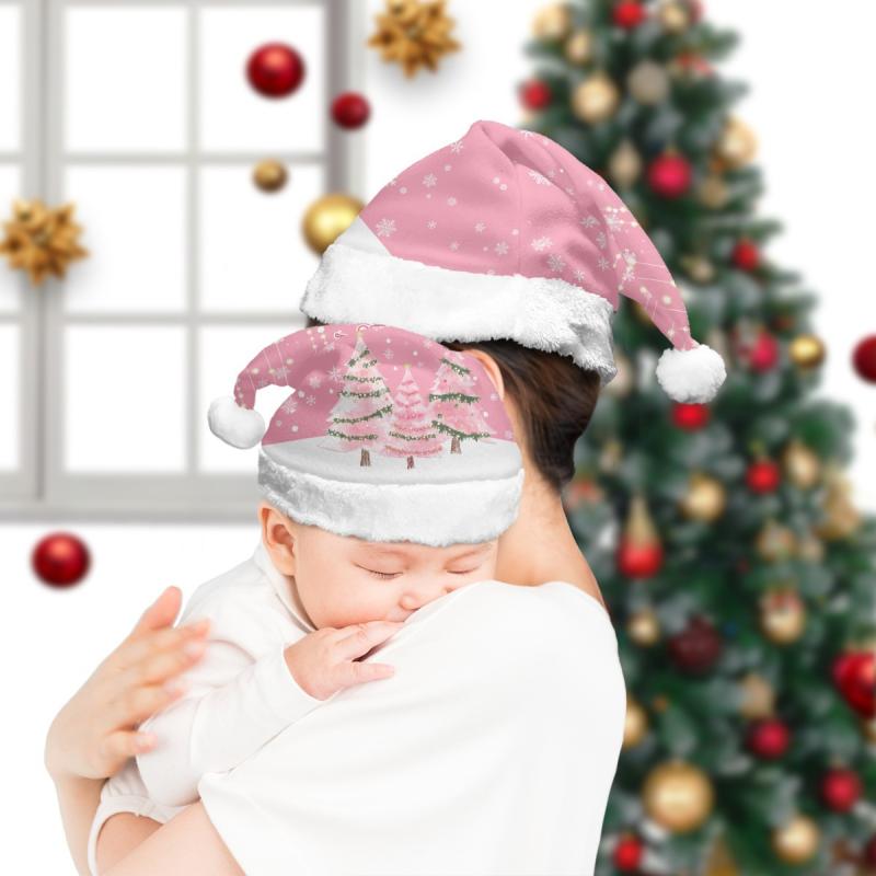 クリスマス帽子 サンタ帽 レディース ガーリー かわいい ピンク プリント柄 総柄 裏起毛 ボア付き もこもこ ふわふわ あったか 保温 防寒 高級感 秋冬 イベント パーティー
