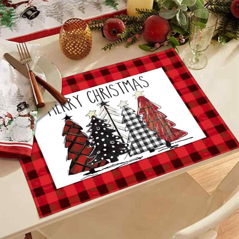 テーブルマット クリスマス ランチョンマット コースター リネン 麻素材 プリント柄 断熱 耐熱 パーティー飾り 食卓用品