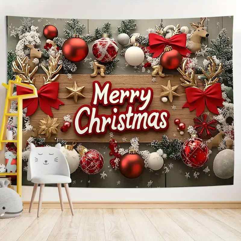 タペストリー クリスマス柄 トナカイ クリスマスボールモチーフ ウォールデコレーション インテリア 壁掛け 壁飾り 背景装飾 寝室 リビング 居間 部屋飾り おしゃれ かわいい 季節感