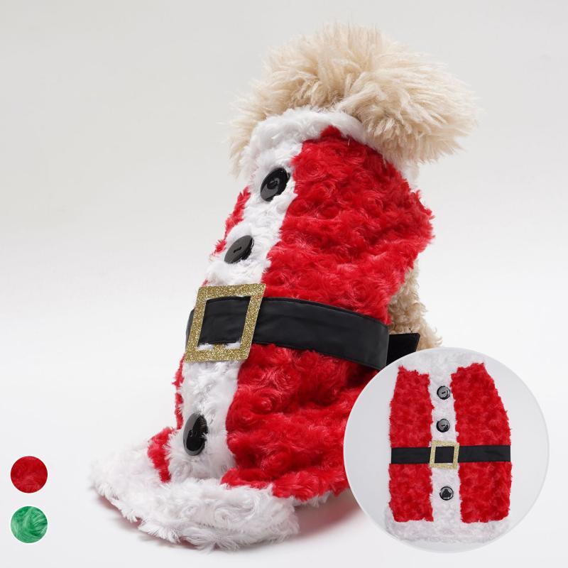 ペット服 クリスマス 冬 イベント コスチューム ドッグウェア キャットウェア 赤 緑 ストライプ柄 もこ..