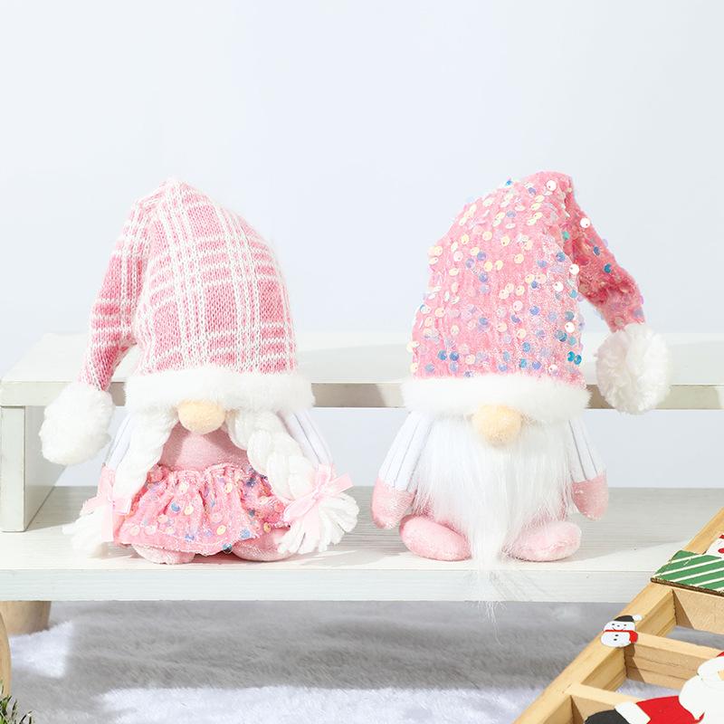 クリスマス オーナメント ノーム人形 ドール ルドルフ ピンク スパンコール ニット帽 飾り デコレーション インテリア 置物 部屋飾り