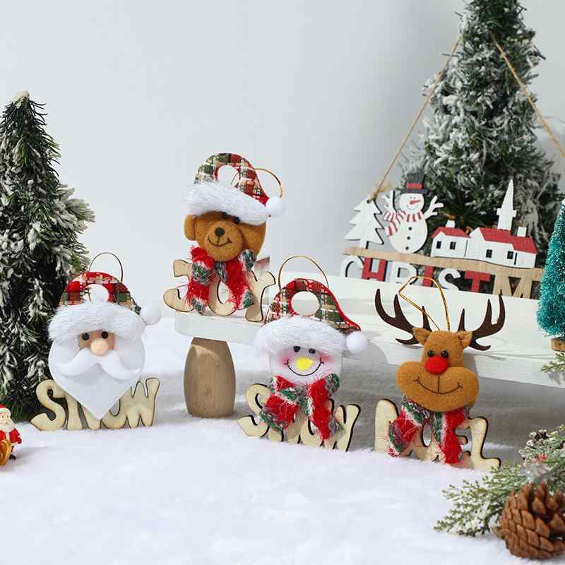 クリスマス オーナメント クリスマスツリー デコレーション アルファベット 木製プレート ミニチャーム サンタクロース 雪だるま トナカイ クマ 布製 ファブリック 吊り飾り ショーウィンドウ 窓 店舗 イベント インテリア かわいい 北欧