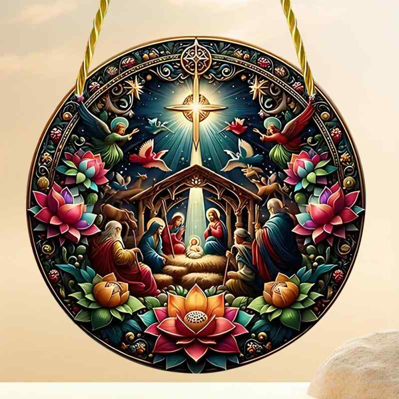 オーナメント イエス誕生 キリスト降誕 アクリル 円盤 サンキャッチャー 多色 窓飾り ドア吊り下げ 季..