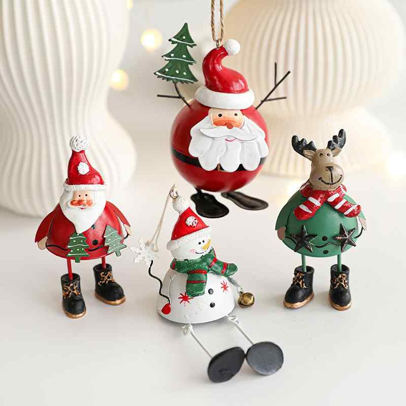 クリスマスオーナメント アイアン メタル製 サンタクロース カラーペイント 手描き風 卓上 置物 飾り 吊り下げ クリスマスツリー デコレーション 玄関 リビング 店舗 ディスプレイ 秋冬インテリア雑貨