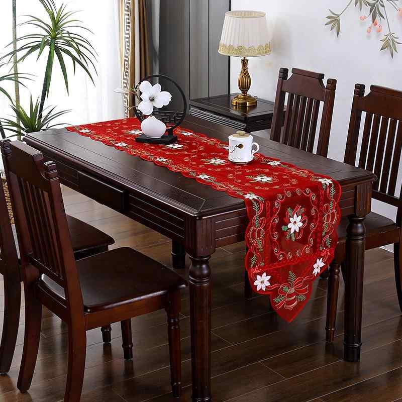 テーブルランナー クリスマス アメリカン 刺繡 レース 高級感 家庭用 イベント パーティー 装飾 デコレーション ロング 長方形 テーブルセンター ホリデー 迎賓 おもてなし リビング ダイニング 華やか エレガント 上品