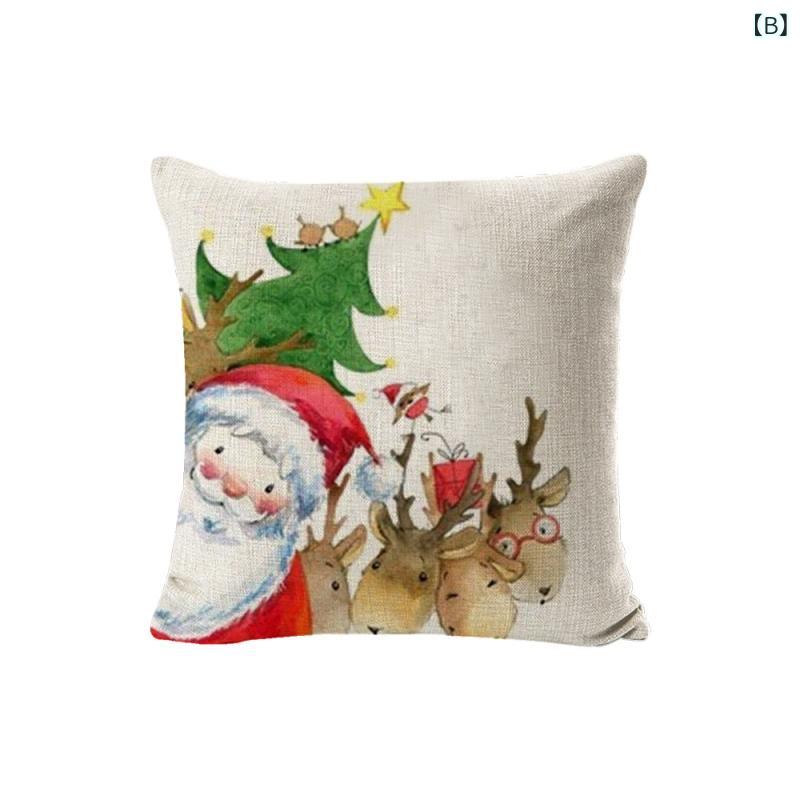 クッションカバー 抱き枕カバー クリスマスツリー柄 麻 リネン プリント 北欧風 リビング ソファ 部屋 飾り インテリア 装飾 かわいい おしゃれ 冬 [3]
