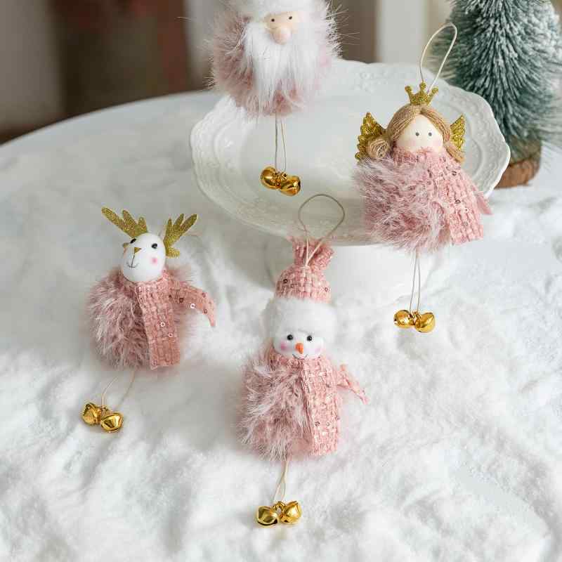 クリスマス オーナメント 飾り かわいい ふわふわ ぬいぐるみ マスコット 人形 雪だるま サンタ 鈴 吊り下げチャーム バッグチャーム キーホルダー ピンク デコレーション 小物 アクセサリー プレゼント