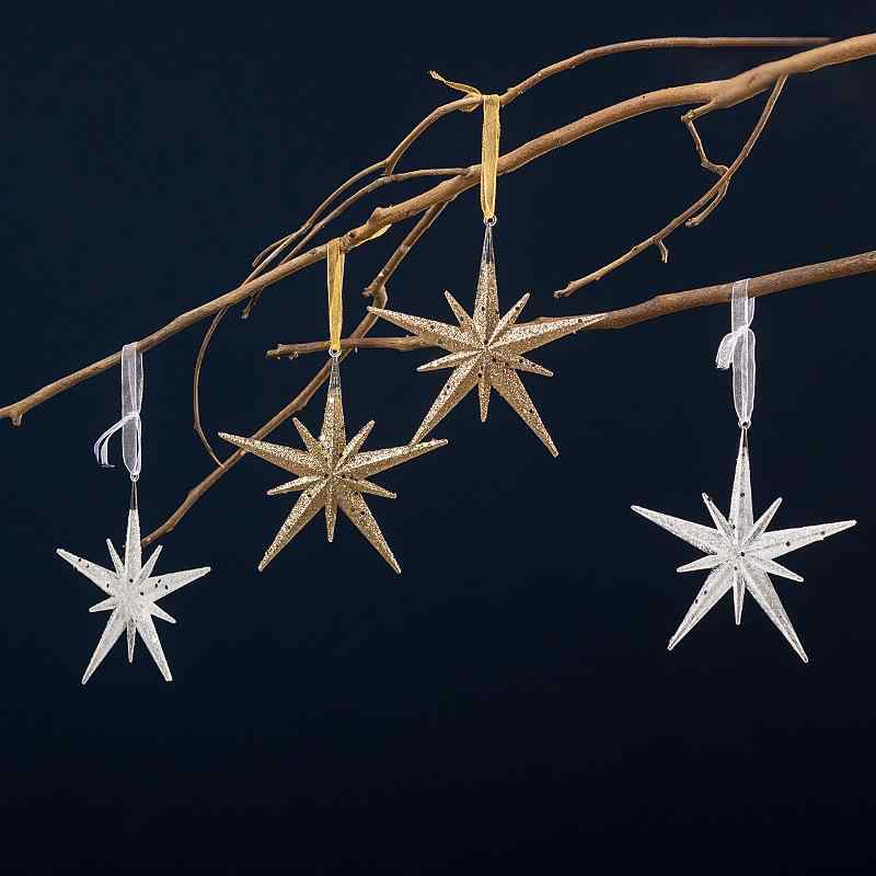 クリスマスオーナメント アクリル スター 吊り下げ飾り シルバー シャンパンゴールド キラキラ グリッター 北欧風 インスタ映え おしゃれ インテリア 装飾