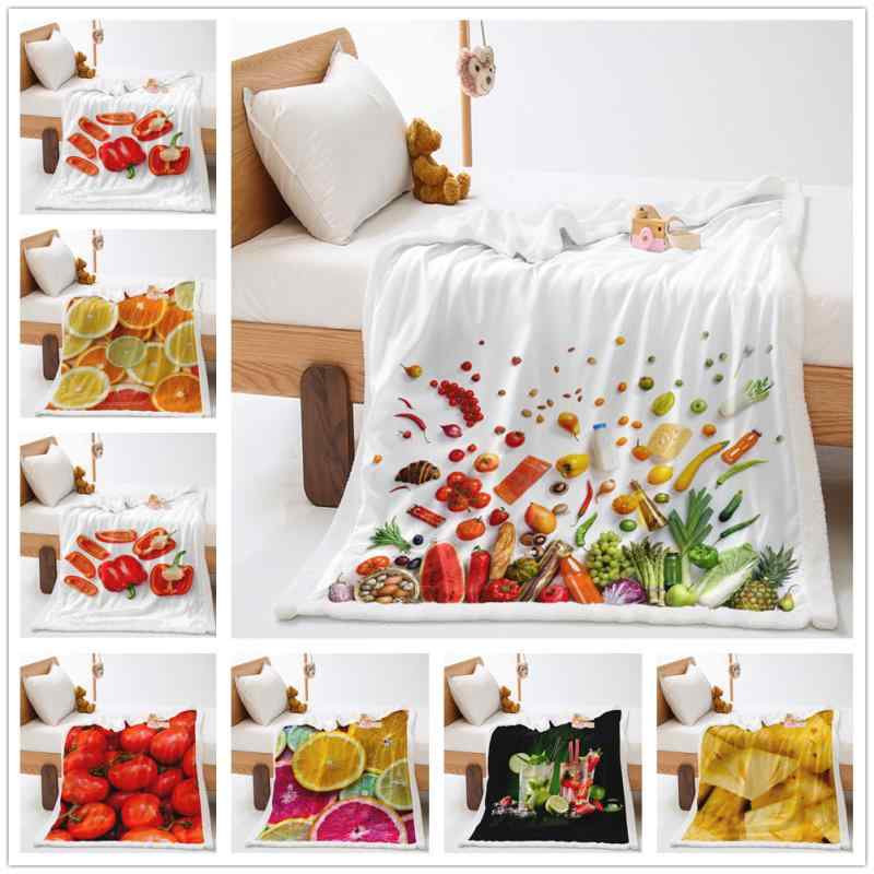 毛布 ブランケット 厚手 田園風 野菜 果物 カートゥーン プリント 柄 マイクロファイバー 合成繊維 ウ..