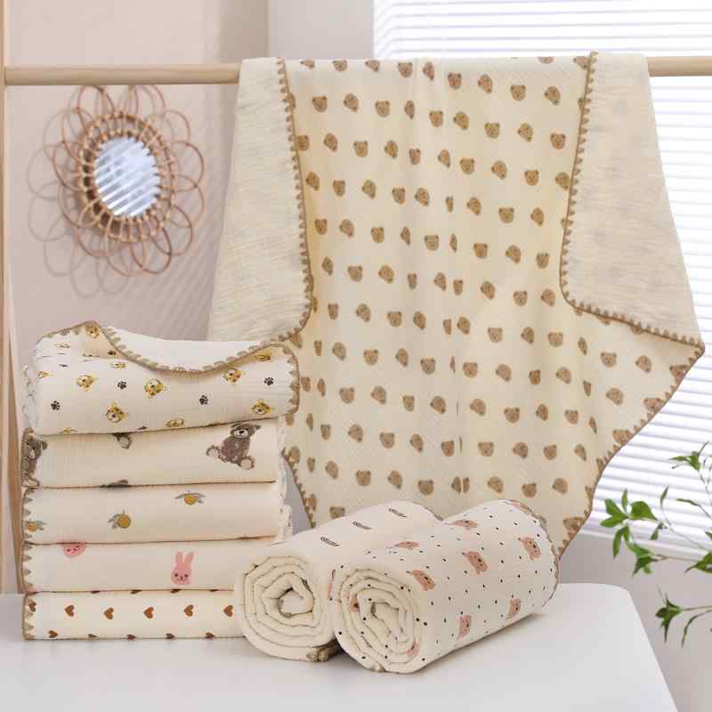 ベビー 男の子 女の子 夏用 ガーゼ 掛け布団 赤ちゃん 毛布 カートゥーン柄 新生児 幼児 軽量 吸湿速乾 四季通用 110cm 正方形 オレンジ クマ ハート