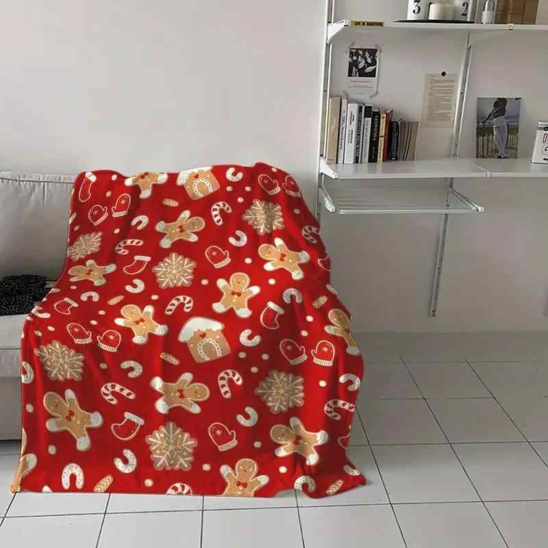 毛布 フランネル クリスマス柄 ジンジャーブレッドマン ストッキング 手袋 雪の結晶 キャンディー キャ..