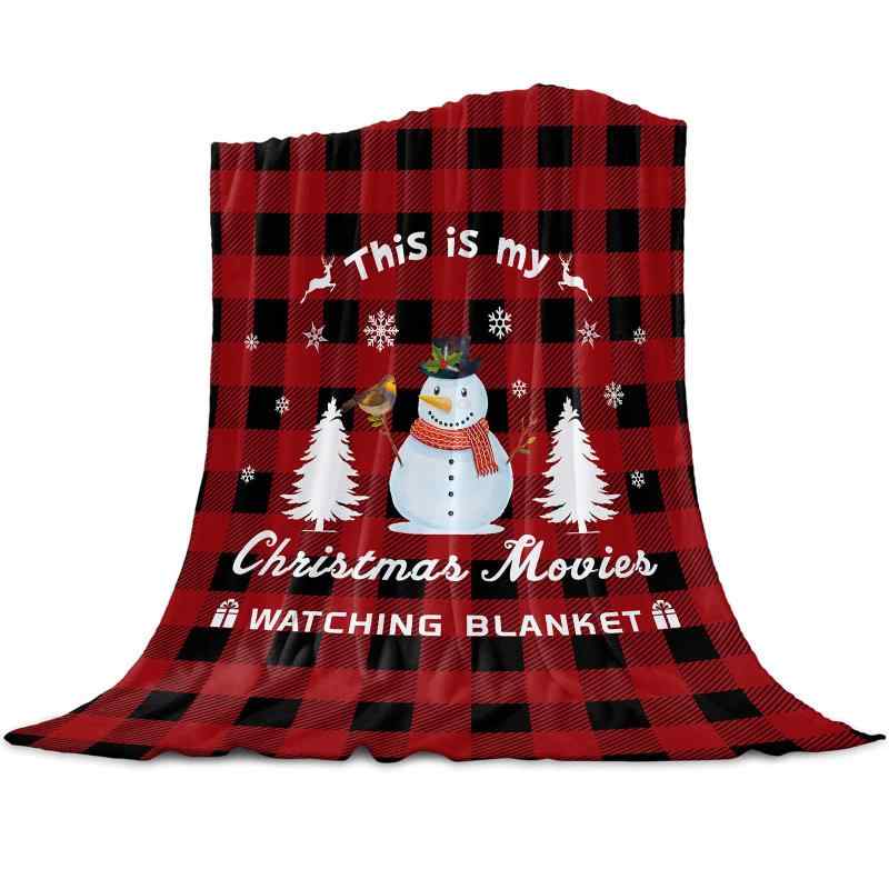 ブランケット クリスマス 雪だるま柄 赤黒 バッファローチェック 超柔らか フランネル ポリエステル 快適 暖か 毛绒 映画鑑賞用 家庭用 リビング シンプル モダン