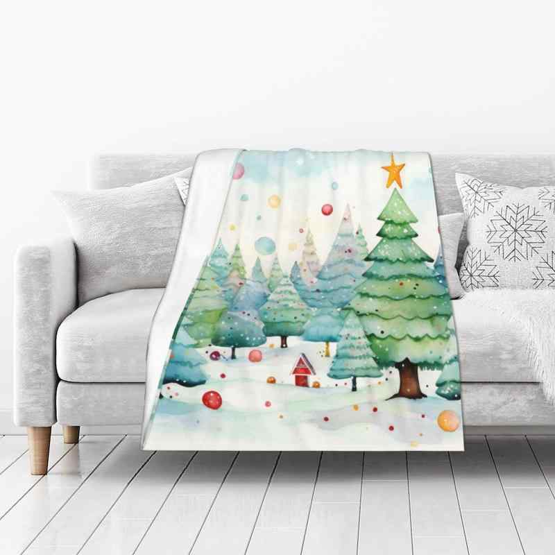 毛布 フランネル クリスマスツリー 水彩柄 柔らか 暖か 家庭用 北欧スタイル ポリエステル繊維 プリン..