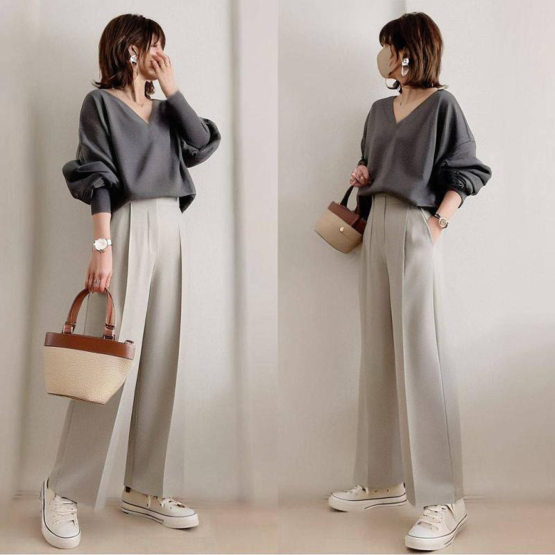 セットアップ レディース 秋冬 Vネック スウェットトップス カジュアル 長ズボン 2点セット 普段使い ルームウェア