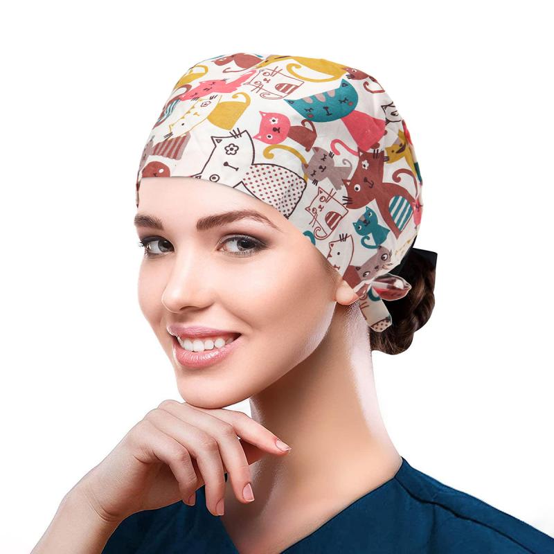 看護帽 キャップ 手術帽 メンズ レディース プリント柄 紐付き かわいい カートゥーン柄 アニメ柄 ポリ..