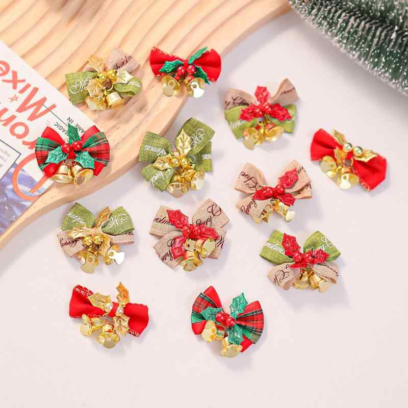 クリスマスツリー オーナメント 麻布 小さな 蝶結び リボン 鈴 ベル ミニ 掛飾り ハンギング デコレー..