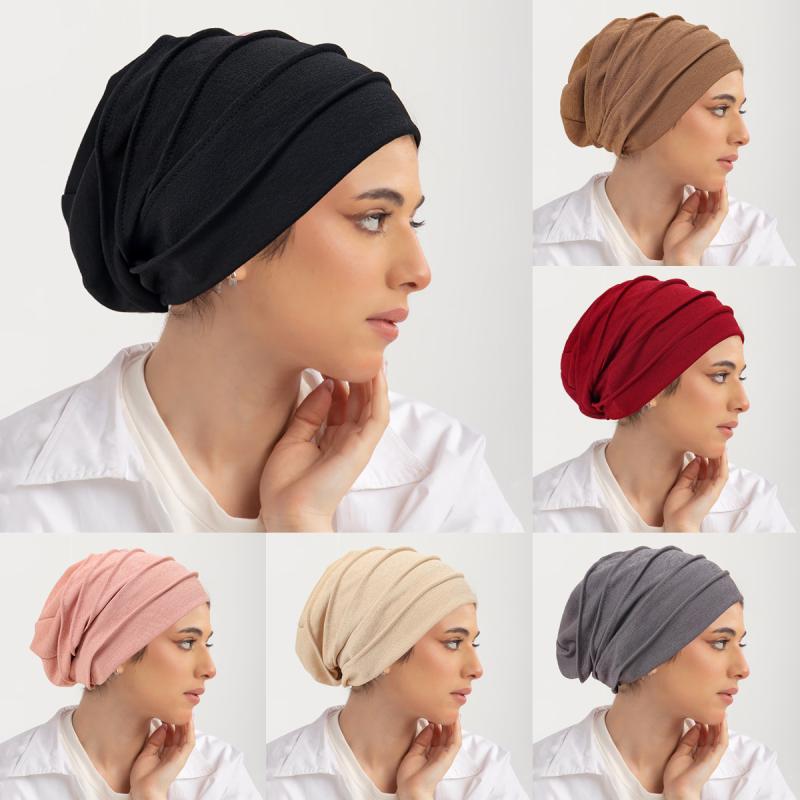 レディース スリーピングキャップ プリーツ 化学療法 脱毛用 無地 ポリエステル ヘッドカバー ネイビー..