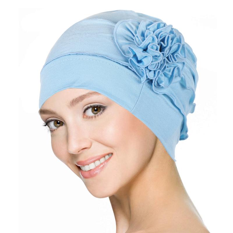 レディース ムスリム 頭巾帽 サイドフラワー 花柄 ポリエステル ラウンドトップ 無檐 白 黒 緑 カジュアル 普段使い 軽量 快適