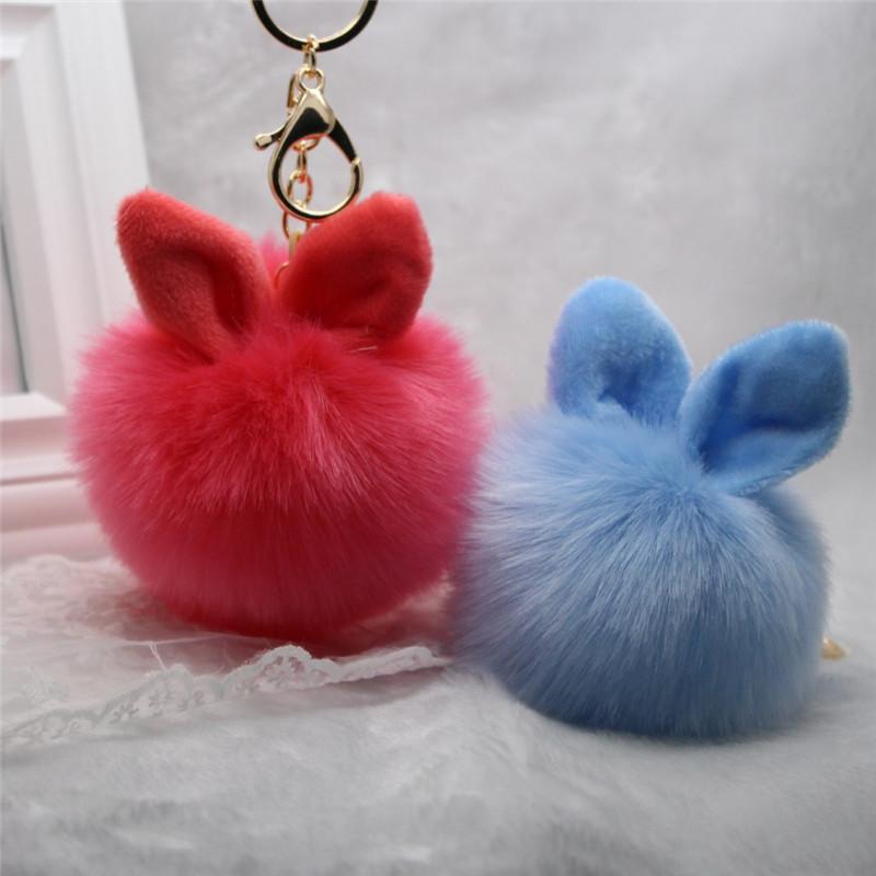 キーホルダー かわいい ウサギ耳 ポンポン 毛玉 飾り ふわふわ 合金 電気メッキ加工 バッグチャーム ス..