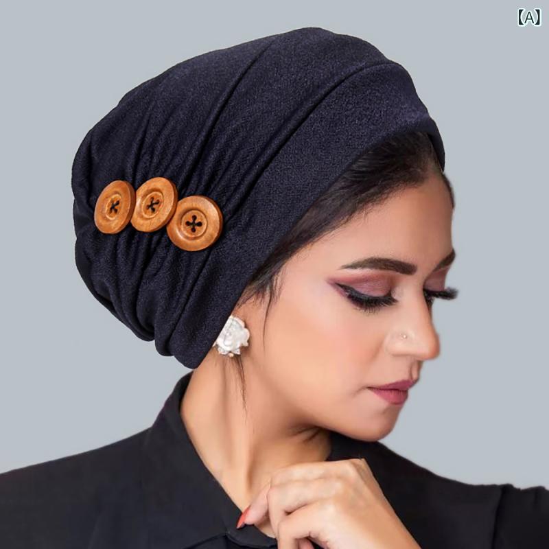 ヘッドスカーフ帽子 男の子 女の子 ムスリム プリーツ プルオーバー 三つボタン ポリエステル ネイビー..