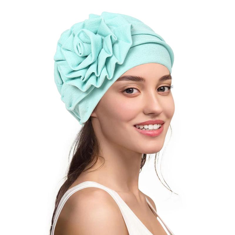 ビーニー 花柄 竹節 麻風 ポリエステル 軽量 伸縮性 ラウンドトップ カジュアル 多色 黒 ミントグリー..