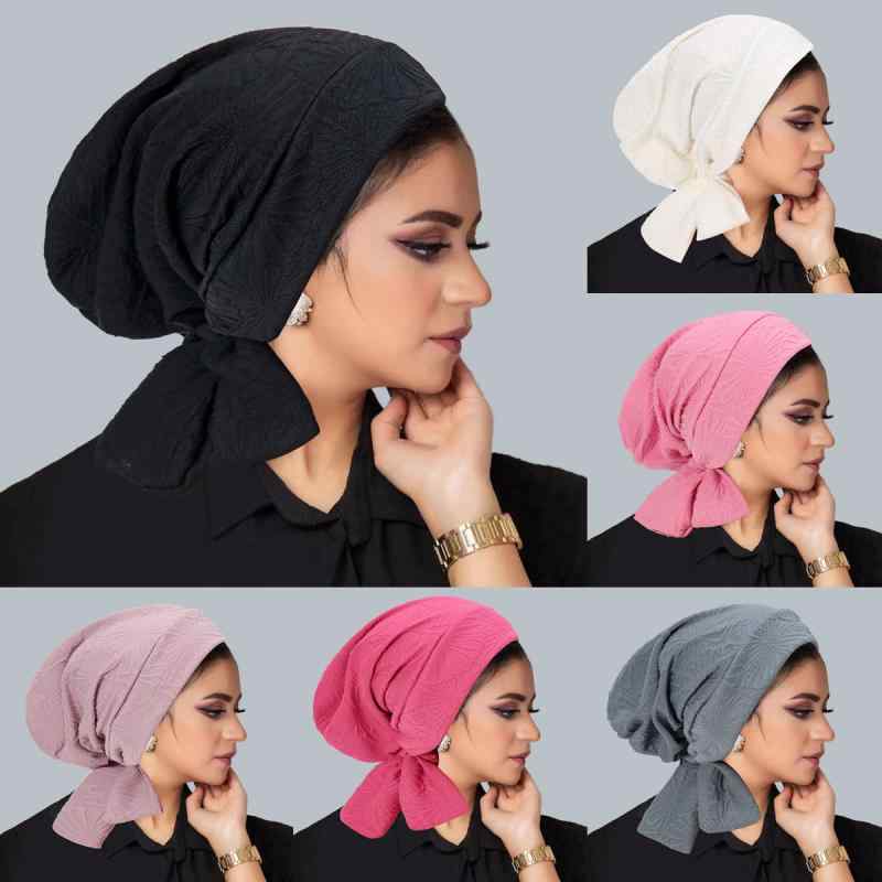 レディース 帽子 民族風 包頭 刺繍 扇葉 モチーフ ユニカラー ロング リボン ヘッドラップ ポリエステ..