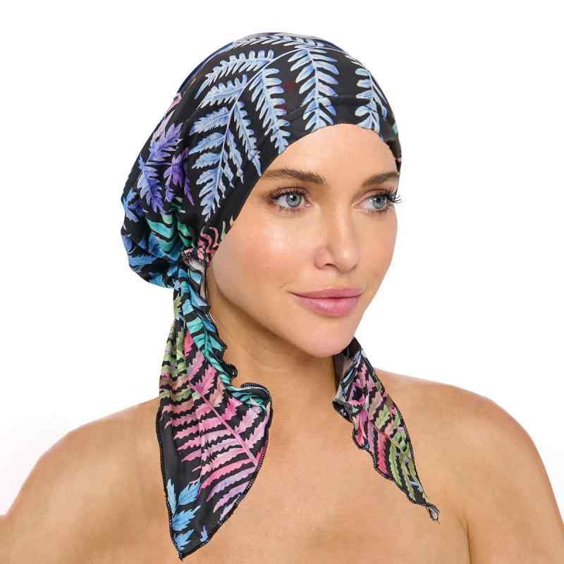 レディース 花柄 ヘッドスカーフ ハット 弧形 テール プルオーバー ポリエステル 素材 白 ピンク 黒 多..