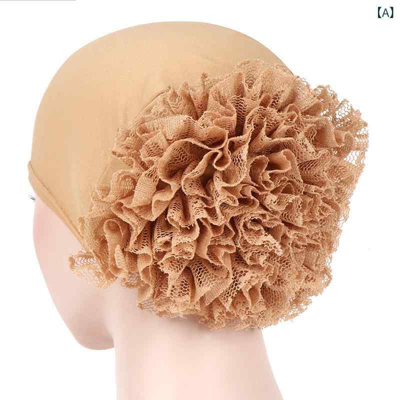 レディース 帽子 ニット帽 単色 大花柄 再生繊維 レース 花飾り 小帽子 包頭帽 綿素材 調整可能 欧米風..