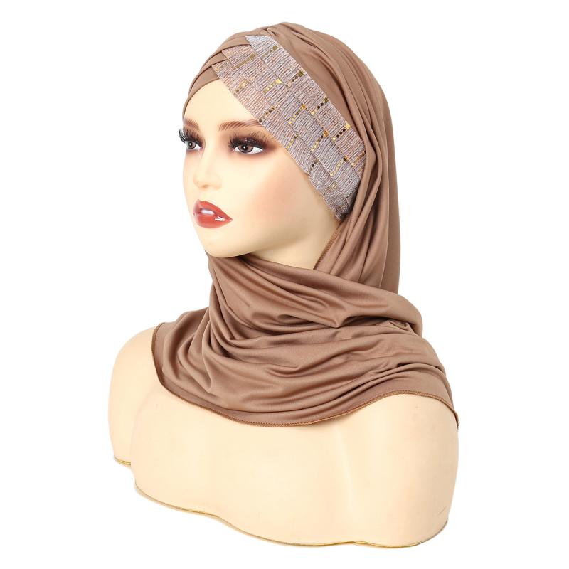 レディース ヘッドスカーフ 光沢 ポリエステル 三交叉 額 包頭巾 スカーフハット ソリッドカラー ブラ..