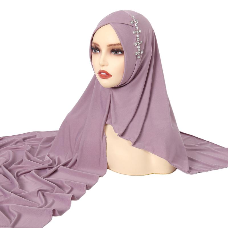 レディース ヘッドスカーフ 伸縮性 頭巾 カバー プルオーバー クリスタル 装飾 ポリエステル ニット 単..