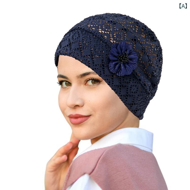 帽子 レディース レース 透け 花 モチーフ レイヤード ヘッドバンド ヘッドスカーフ ゆったり フィット..