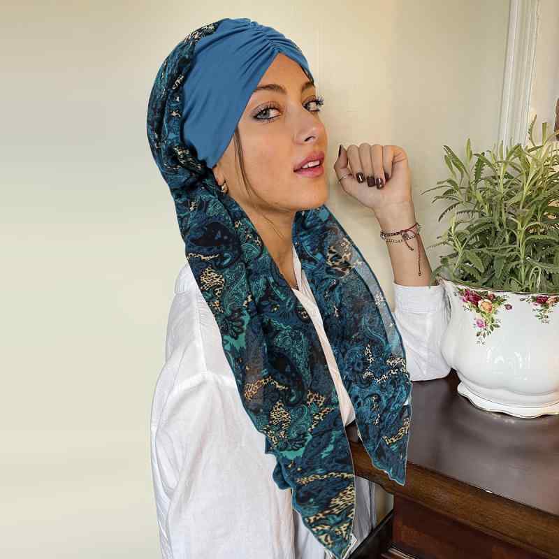 レディース ヘッドスカーフ 花柄 プリーツ シフォン ロングテール 帽子 ポリエステル 軽量 ファッショ..