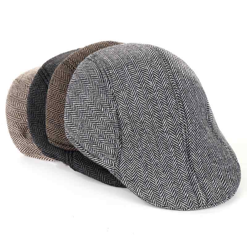 キャップ メンズ ストライプ ベレー 画家帽 シンプル ファッション ポリエステル ブラウン 普段使い 軽..