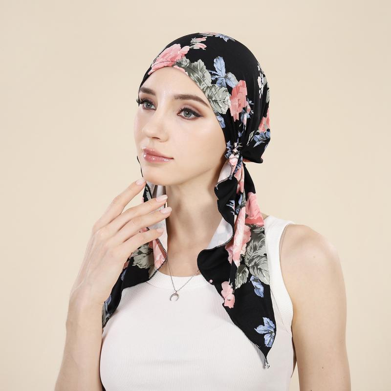 帽子 メンズ レディース ムスリム 頭巾 プリント柄 アーチ形 花柄 再生繊維 テール付き ノーブリム ド..