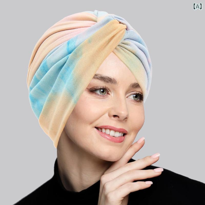ヘッドスカーフ レディース ムスリム タイダイ ツイスト 起毛 ポリエステル ヘッドラップ ピンク ブラ..