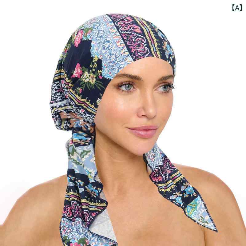 帽子 レディース ムスリム ヘッドスカーフ ビーニー スタイル ストライプ プリント 花柄 綿 ニット 素..