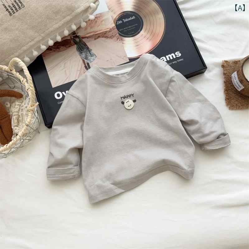 ベビー 男の子 女の子 Tシャツ 丸首 長袖 ストライプ コントラスト カートゥーン柄 コットン 柔らかい トップス インナー 春秋用 グレー 白 ブラウン かわいい 普段使い 吸湿速乾 軽量 伸縮性 1歳 2歳 3歳 80cm 90cm 100cm