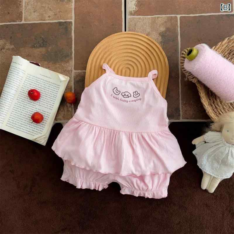 ベビー ワンピース 女の子 新生児 クローリング 夏用 薄手 軽量 伸縮性 通気性 綿素材 無袖 吊り帯 かわいい プリンセス カジュアル おしゃれ 紫 白 ピンク