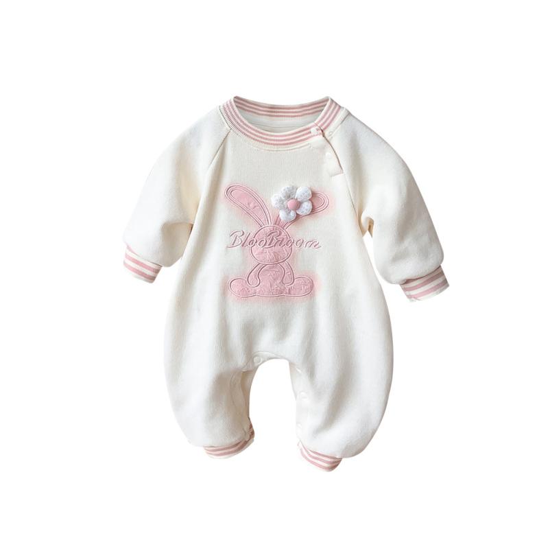 ベビー 女の子 長袖 連体服 秋冬 加厚 暖か 這い這い服 外出 綿 混紡 杏 カジュアル プルオーバー 柔ら..