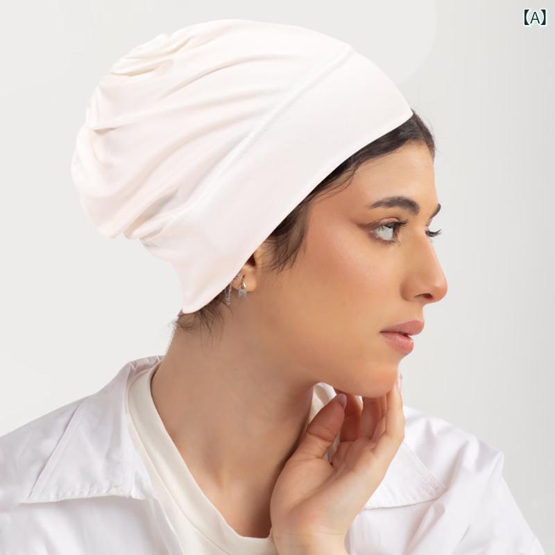 頭巾帽子 ムスリム インド風 再生繊維 弾力 伸縮性 丸頂 ポリエステル 白 ミントグリーン 黒 オールシ..