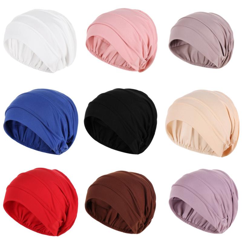 帽子 レディース ムスリム プリーツ 被り帽子 六角 折りたたみ 丸型 ノーブリム 無地 ポリエステル ロ..