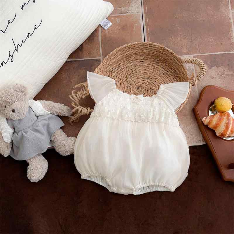 女の子 ベビー プリンセス ロンパース 夏用 薄手 ノースリーブ フレアスリーブ クローリングスーツ 外出着 軽量 ポリエステル 杏 通勤 普段使い 伸縮性 吸湿速乾 ハイウエスト ビッグシルエット